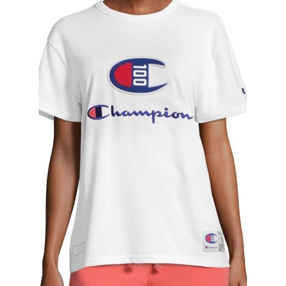 Champion 100 Spellout Shirt Raised C Graphic Embroidered White‎ Unisex Medium